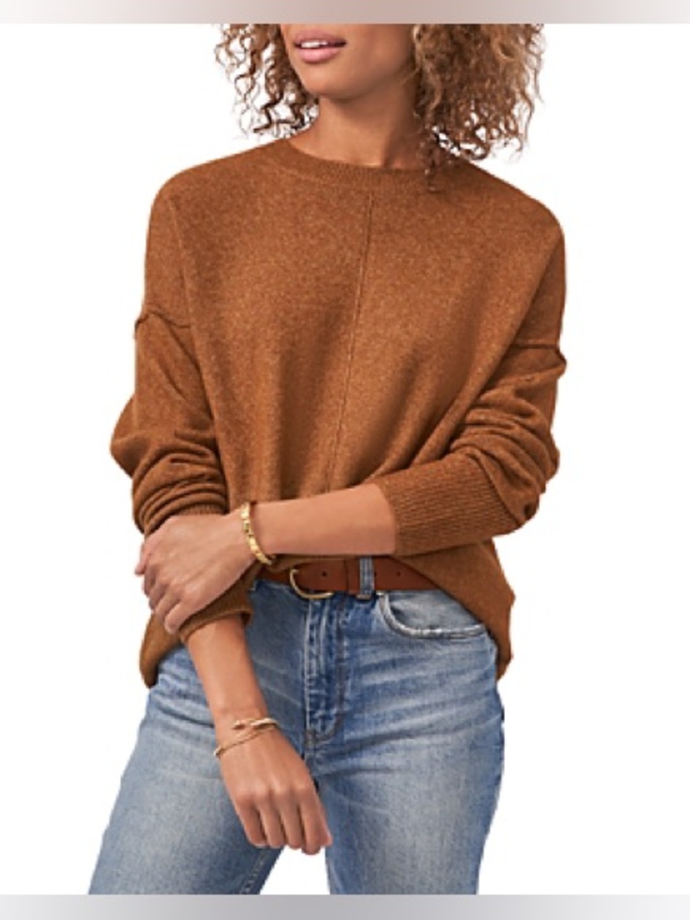 Vince Camuto Brown Marl Knit Center Seam Sweater Drop Shoulder Oversized Size XS - Picture 1 of 11